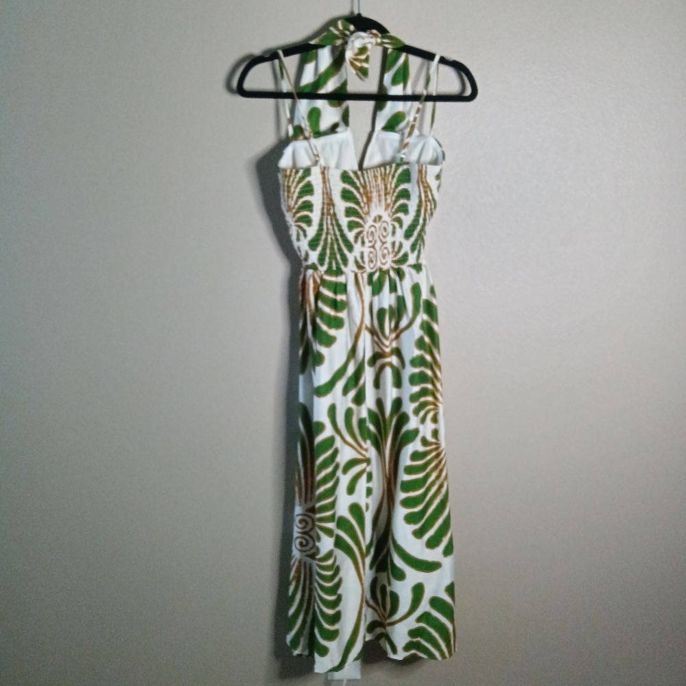 Aakaa Halter Maxi Dress Green & Brown Palm Print Spaghetti Straps Size S NWT - Picture 5 of 15